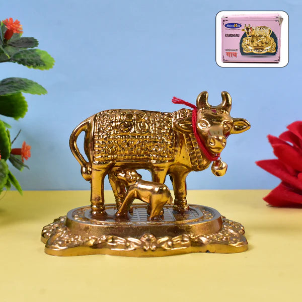 Kamdhenu Cow with Calf Metal Statue