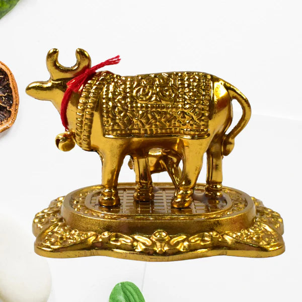 Kamdhenu Cow with Calf Metal Statue