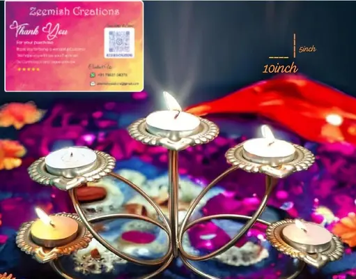 Metal Panchdeep Diya T-Light Candle Holders (without candle)