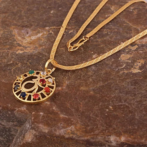Navgrah Rhodium Gold Plated Pendant