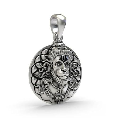 Men's Silver Chain With Oxidized Hanuman Pendant