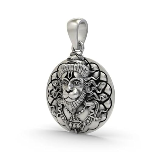 Men's Silver Chain With Oxidized Hanuman Pendant