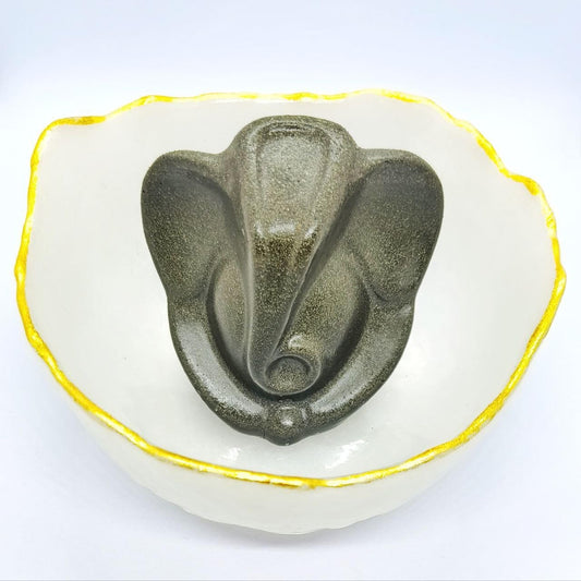 Selenite Bowl with Ganesha Pyrite Idol with FREE RAW PYRITE STONE (100 GM)