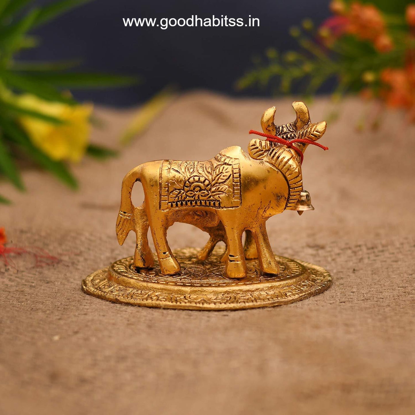 Kamdhenu Cow with Calf Metal Statue