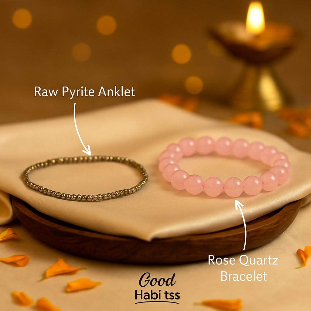 Pyrite Anklet with Rose Quartz Bracelet Combo