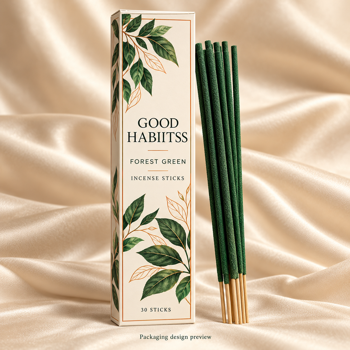 Forest Green incense sticks packaging design preview