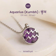 Aquarius Kumbh Zodiac Pendant with Amethyst crystal by Good Habiitss