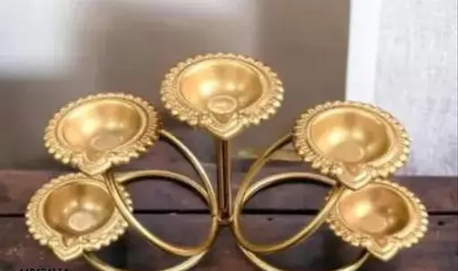 Metal Panchdeep Diya T-Light Candle Holders (without candle)