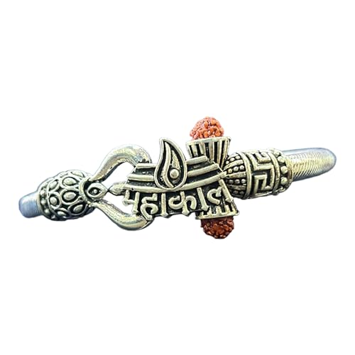 Brass Shiv Trishul Damroo Mahakal Rudraksha Kada OM Shiva Cuff Bracelet
