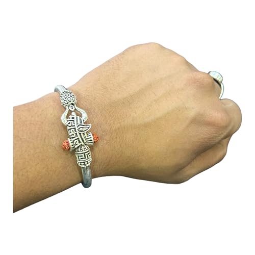 Brass Shiv Trishul Damroo Mahakal Rudraksha Kada OM Shiva Cuff Bracelet