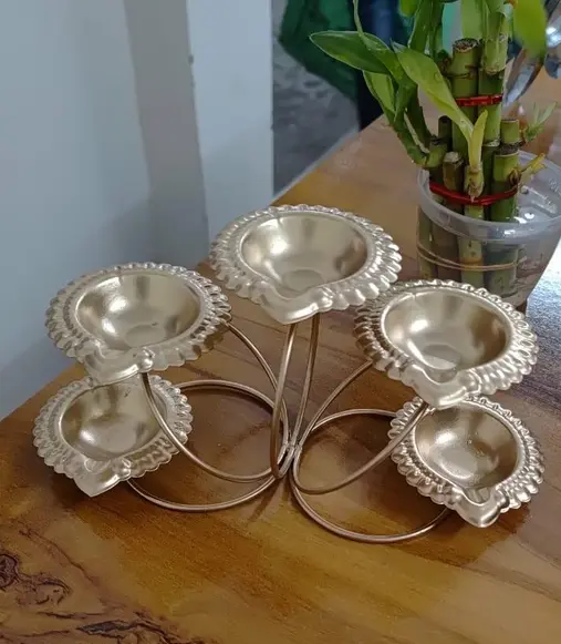 Metal Panchdeep Diya T-Light Candle Holders (without candle)