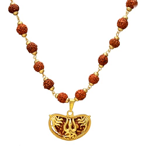 36 Beads 9mm Gold Pleated Cap Rudraksha Mala Chain with 1 Mukhi OM Locket