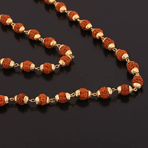36 Beads 9mm Gold Pleated 5 Mukhi Rudraksha jap Mala Chain