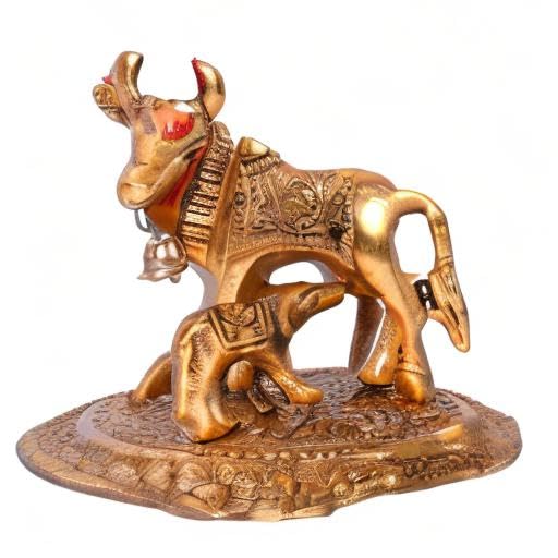 Kamdhenu Cow with Calf Metal Statue