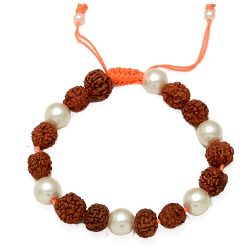 5 Mukhi Rudraksha Adjustable White Pearl Bracelet