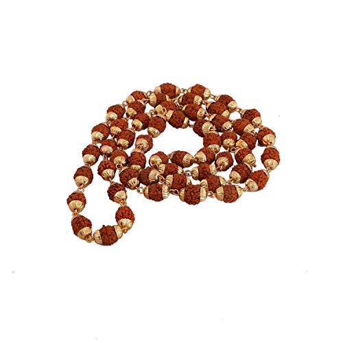 36 Beads 9mm Gold Pleated 5 Mukhi Rudraksha jap Mala Chain