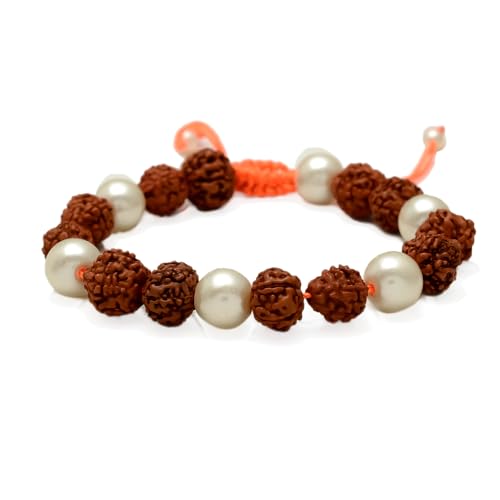 5 Mukhi Rudraksha Adjustable White Pearl Bracelet