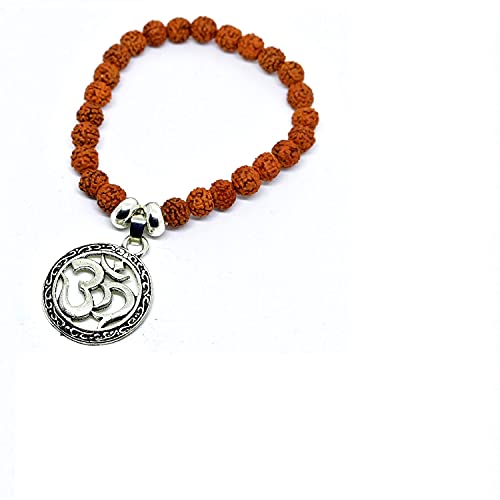 Unisex 100% Natural Round Oxidized Om Rudraksha Bracelet