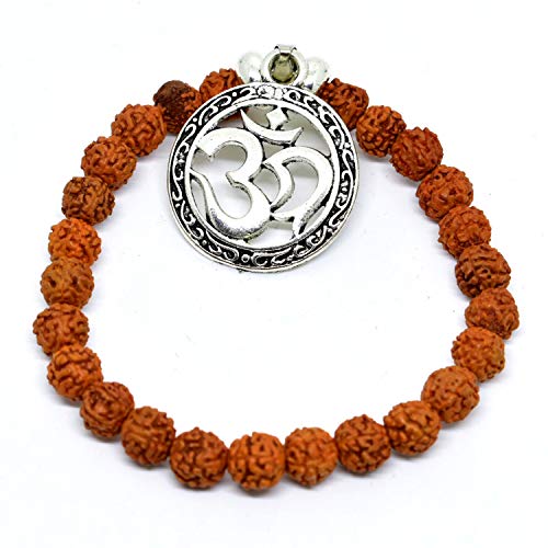 Unisex 100% Natural Round Oxidized Om Rudraksha Bracelet