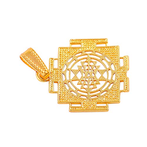 Golden Brass Shri Yantra Pendant Locket for Good Luck