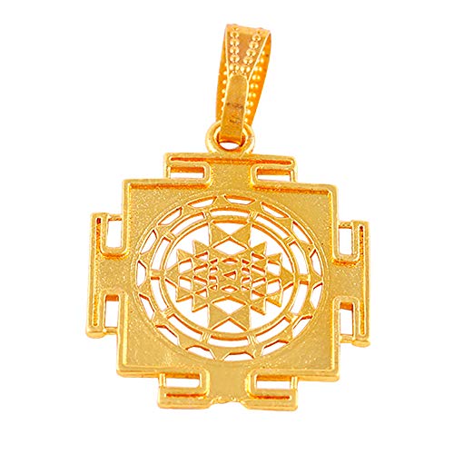 Golden Brass Shri Yantra Pendant Locket for Good Luck