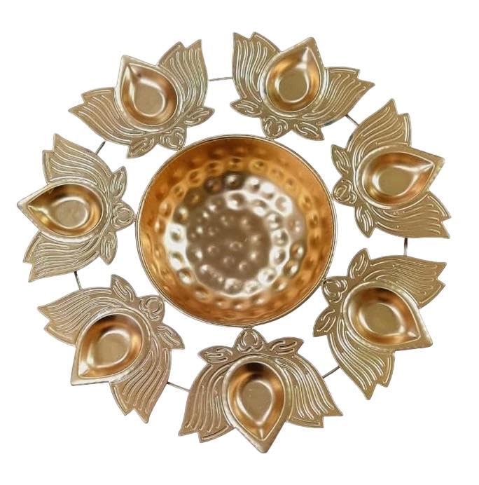Metal 6 lotus 6 Rose Urli 12 inch