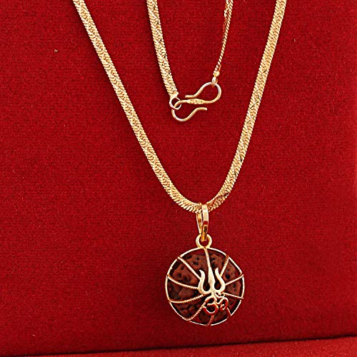 Designer Rhodium Brass Golden Gold Plated Rudraksha Pendant