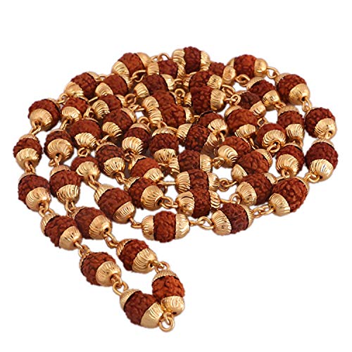 36 Beads 9mm Gold Pleated 5 Mukhi Rudraksha jap Mala Chain