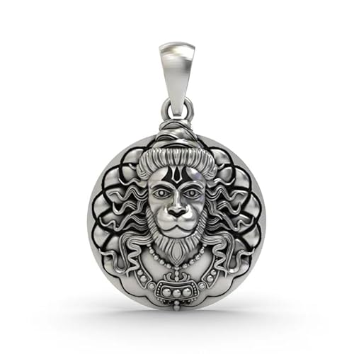 Men's Silver Chain With Oxidized Hanuman Pendant