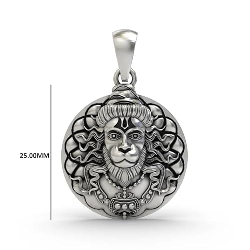 Men's Silver Chain With Oxidized Hanuman Pendant