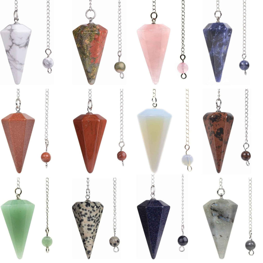 6 Pcs Mixed Natural Crystal Pendulum Set – Assorted Gemstone Décor