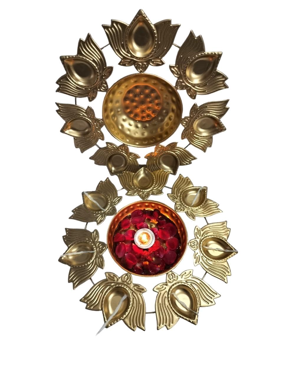 Metal 6 lotus 6 Rose Urli 12 inch