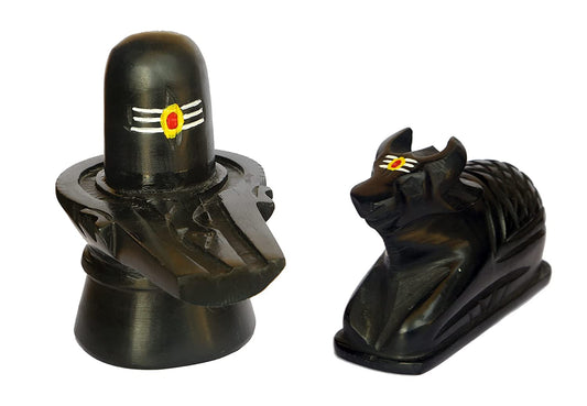 Black Stone Shivling and Nandi Made Of Stone