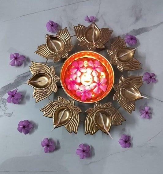 Metal 6 lotus 6 Rose Urli 12 inch