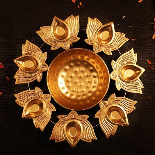 Metal Decorative Designer Urli Flower Candles Bowing Floating Diya