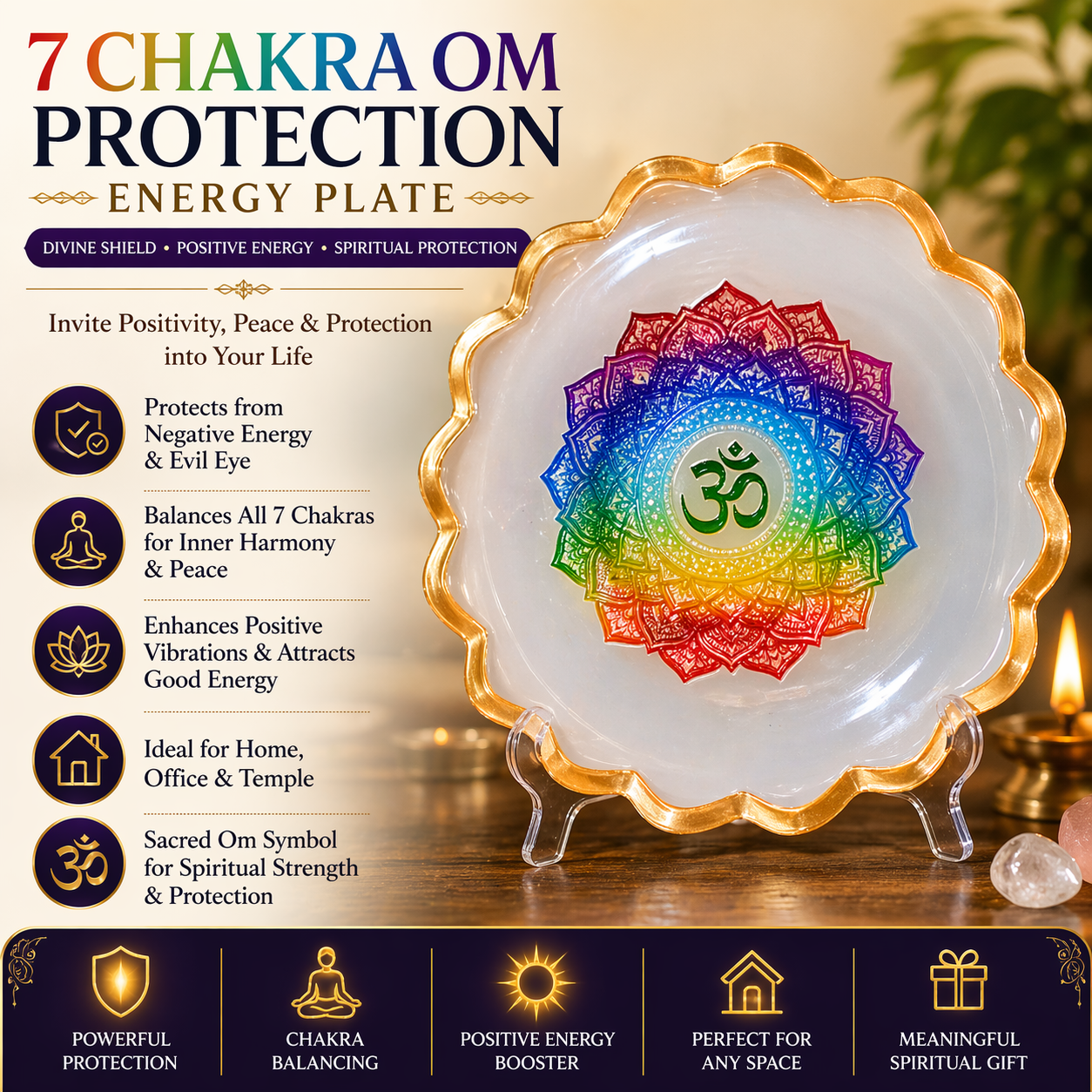 7 Chakra Om Protection Energy Selenite Bowl - GOOD HABITSS