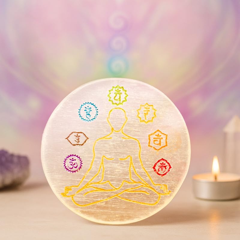 7 Chakra Selenite Charging Plate - GOOD HABITSS
