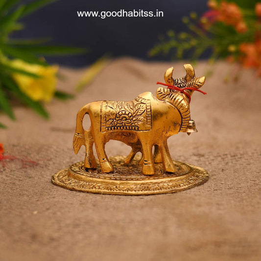 Kamdhenu Cow with Calf Metal Statue