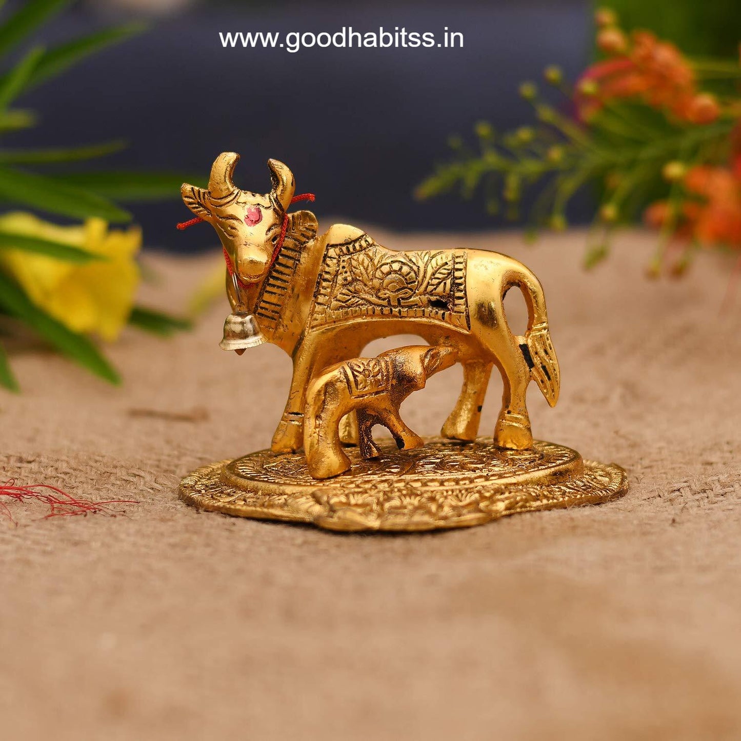 Kamdhenu Cow with Calf Metal Statue