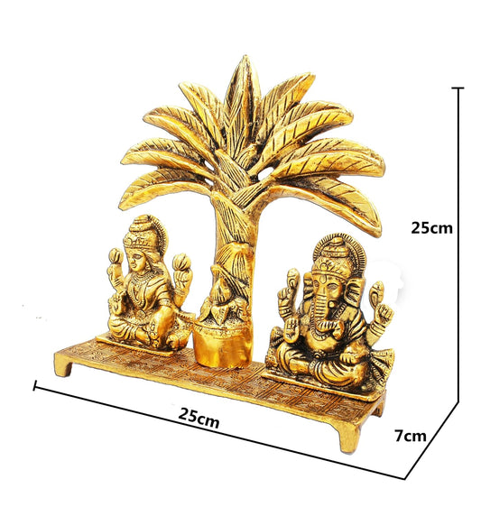 Metal Laxmi Ganesh Idol Statue with Coconut Tree