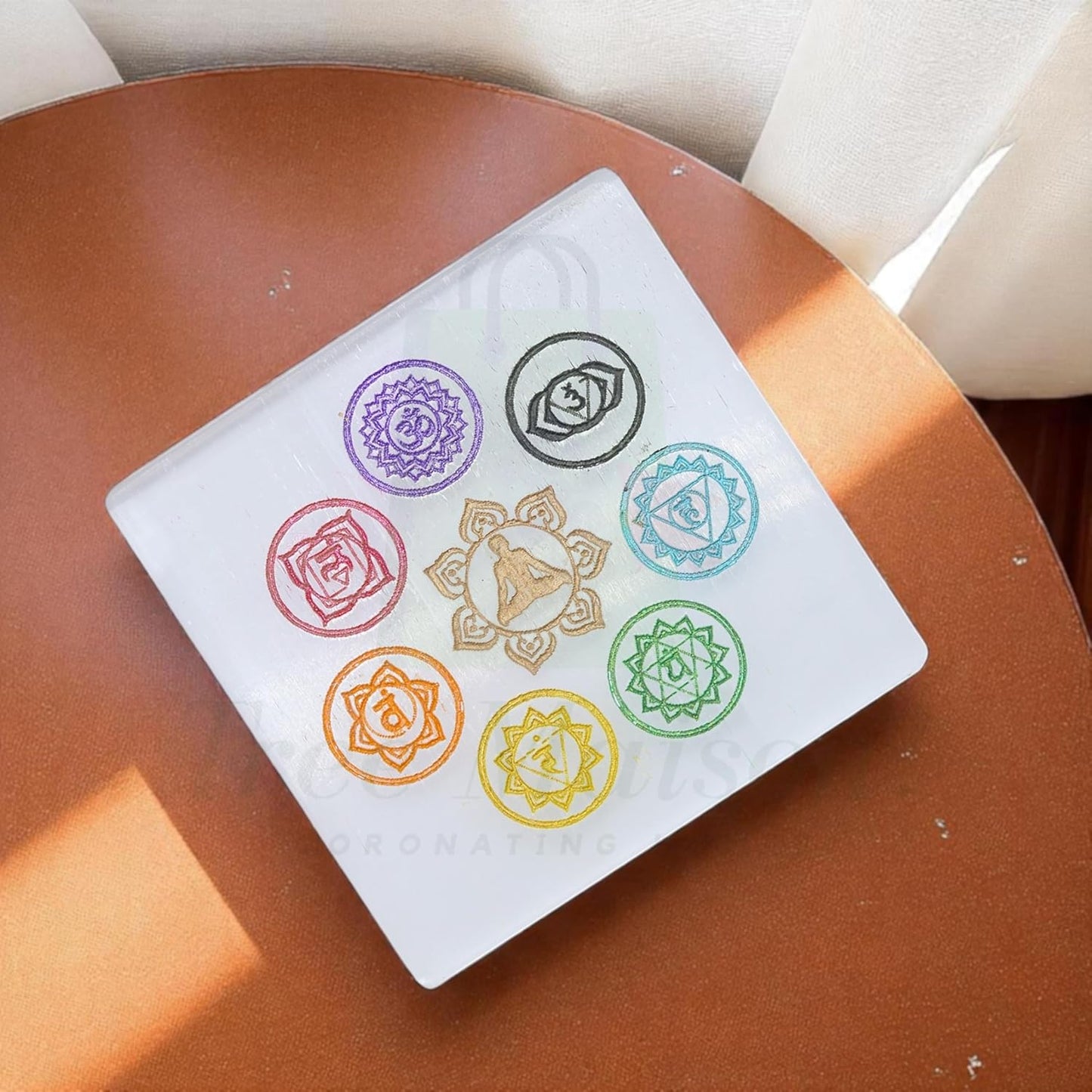 Selenite Seven Chakra Crystal Charging Plate