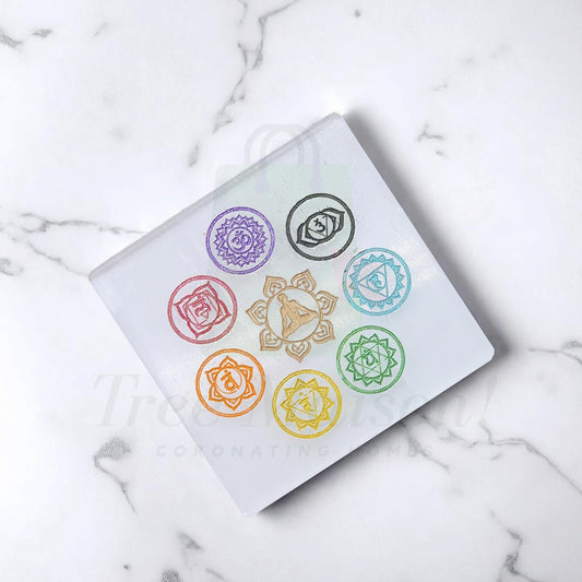 Selenite Seven Chakra Crystal Charging Plate