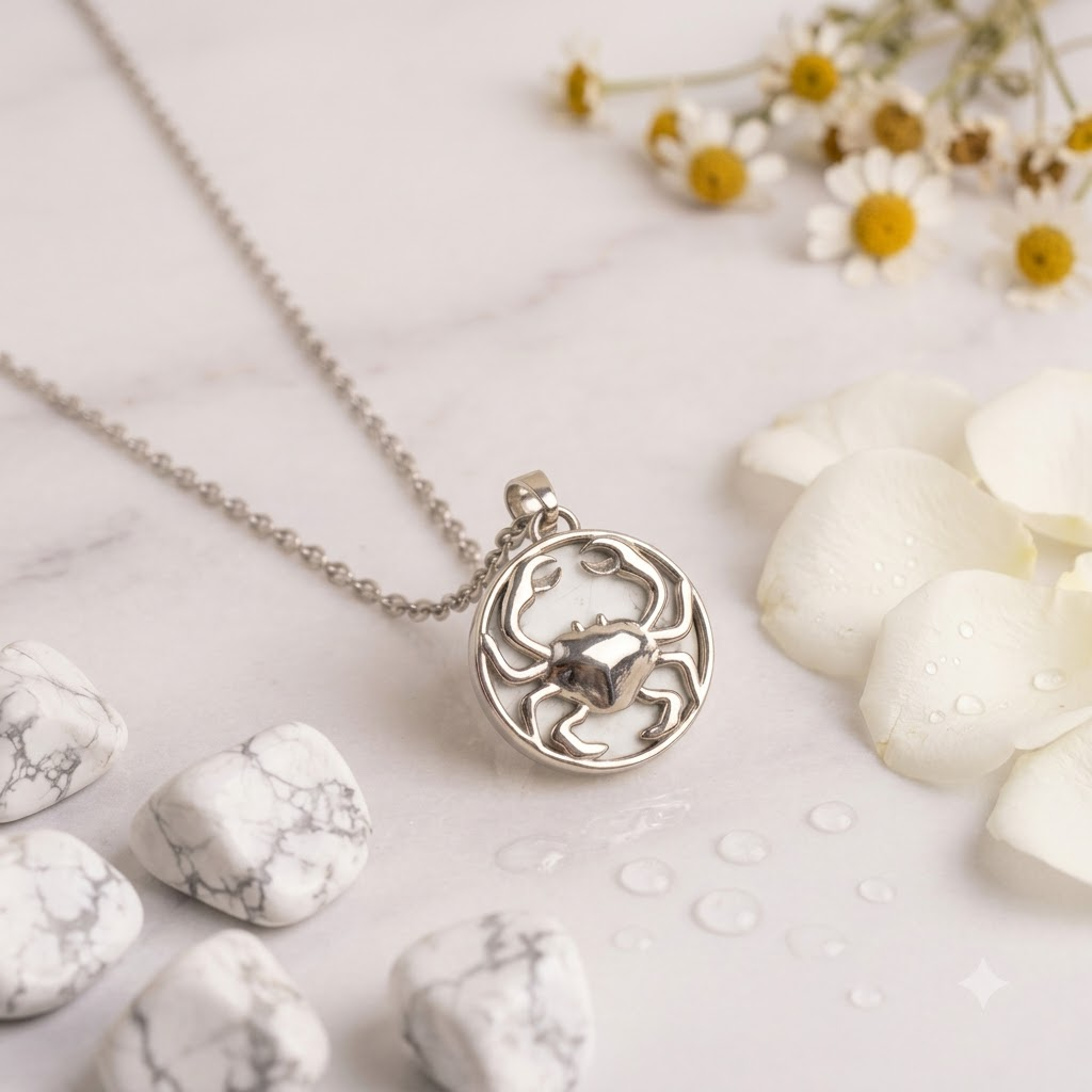 Cancer (Karka) Zodiac Pendant | Howlite Crystal | Karka Rashi Necklace