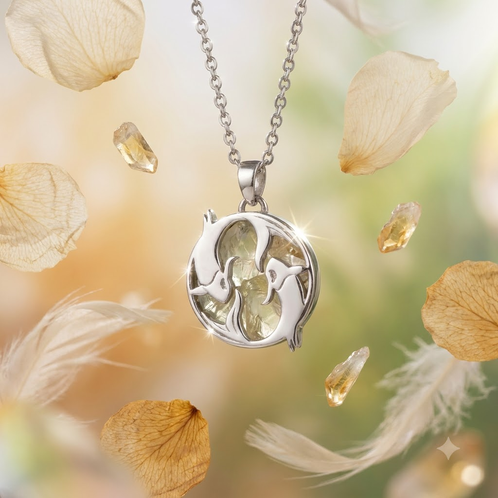 Pisces (Meen) Zodiac Pendant | Citrine Crystal | Meen Rashi Necklace