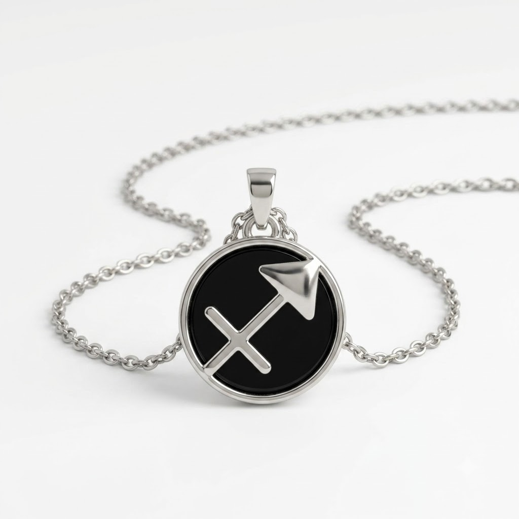 Sagittarius (Dhanu) Zodiac Pendant | Black Obsidian Crystal | Dhanu Rashi Necklace