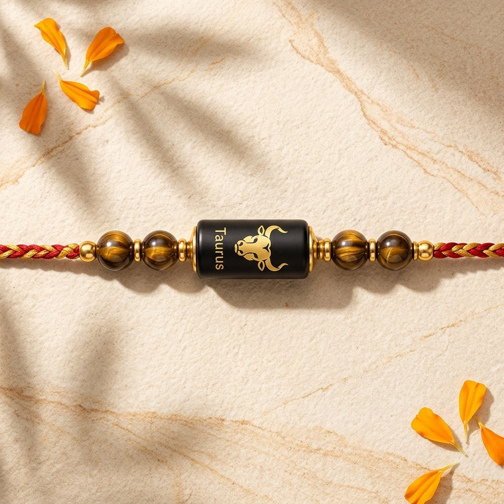 Taurus Rashi Rakhi | Tiger Eye Gemstone Rakhi