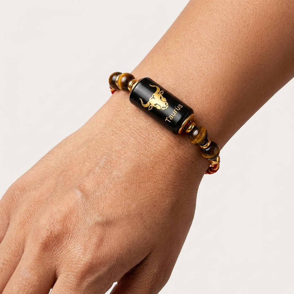 Taurus Rashi Rakhi | Tiger Eye Gemstone Rakhi