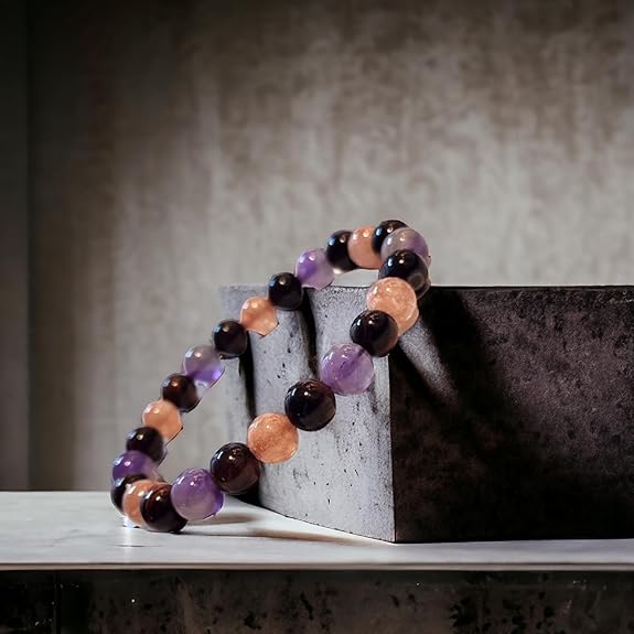 8mm Multi-Crystal Bracelet – Sunstone, Red Tiger Eye & Amethyst