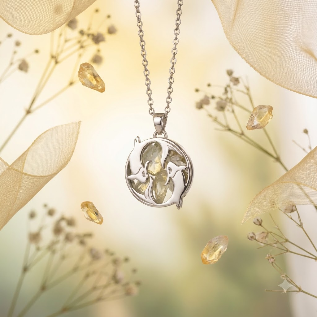 Pisces (Meen) Zodiac Pendant | Citrine Crystal | Meen Rashi Necklace