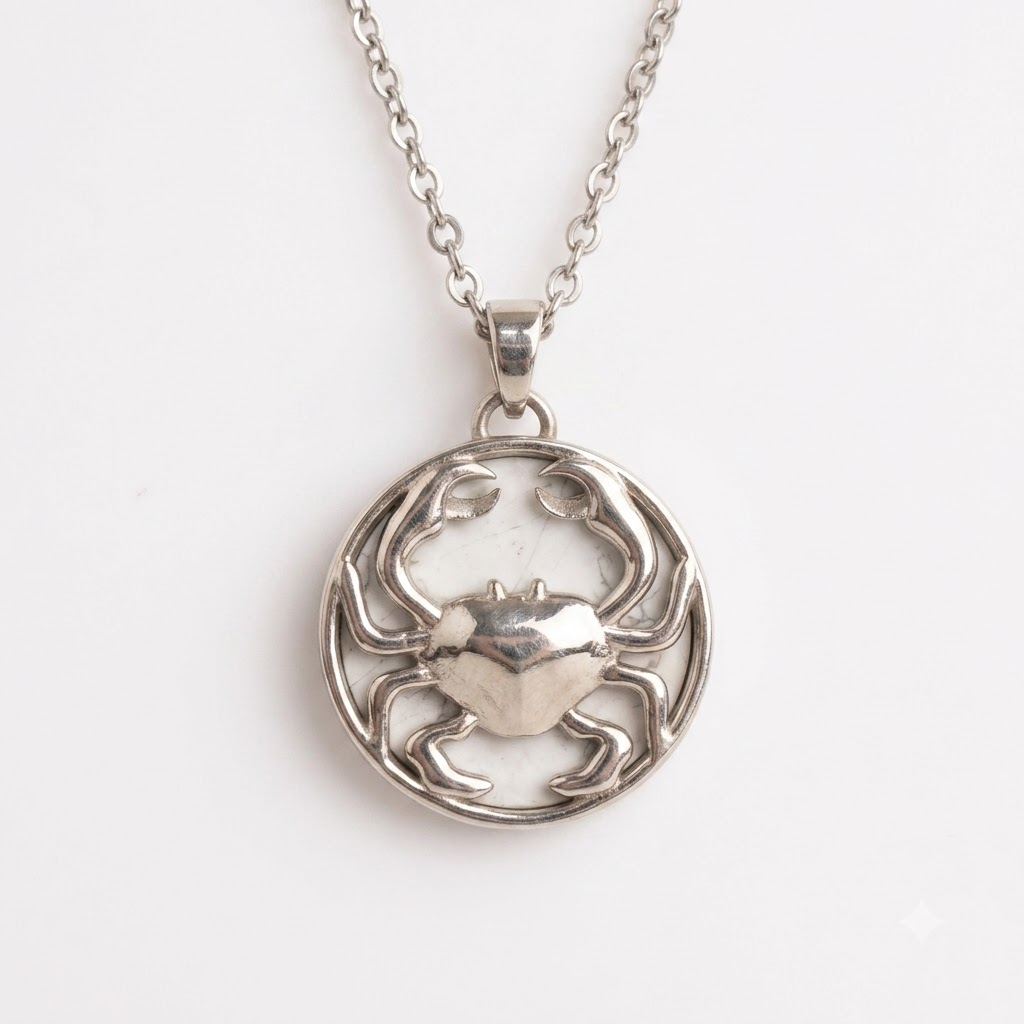 Cancer (Karka) Zodiac Pendant | Howlite Crystal | Karka Rashi Necklace